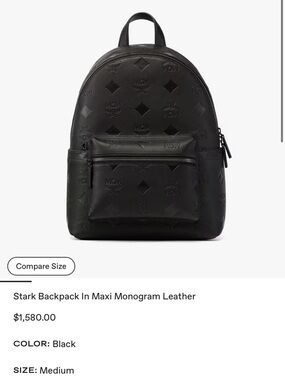 MCM Black Stark Backpack with Embossed Monogram - Medium